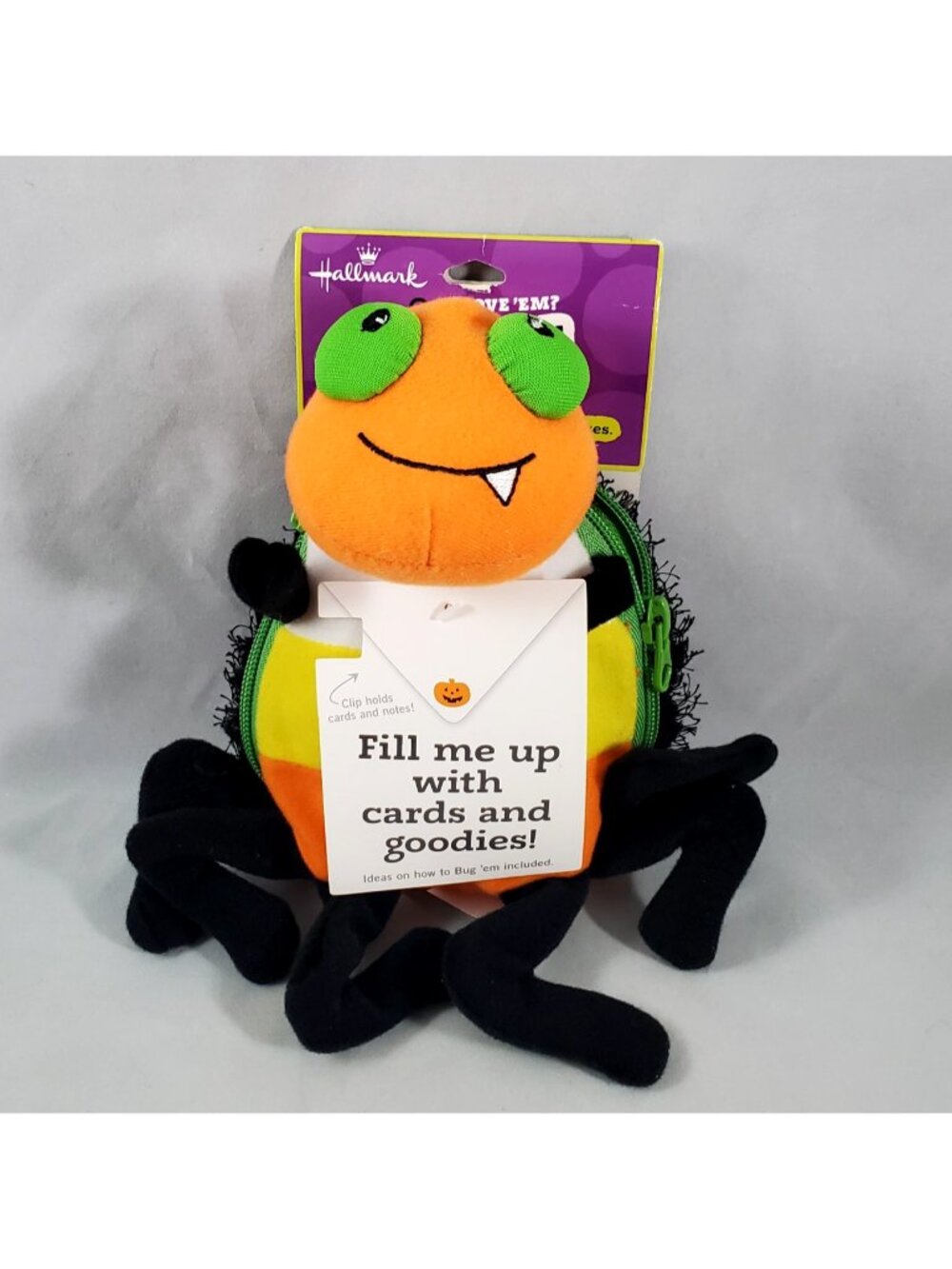 Hallmark Bug'em Spider Candy Corn  Zipper Pouch w/ Gift Card Holder Arm Clip